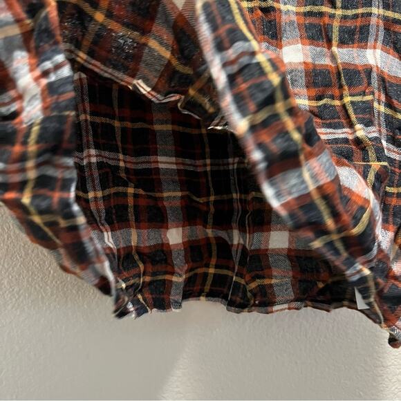Madewell Plaid Cinched-Sleeve Top Ruched Sleeves V-Neck Blouse Top Size Medium - Picture 9 of 11
